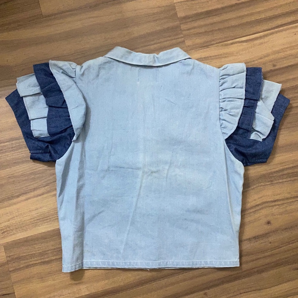 Courtshop Denim Ruffle Top - Picture 2 of 7